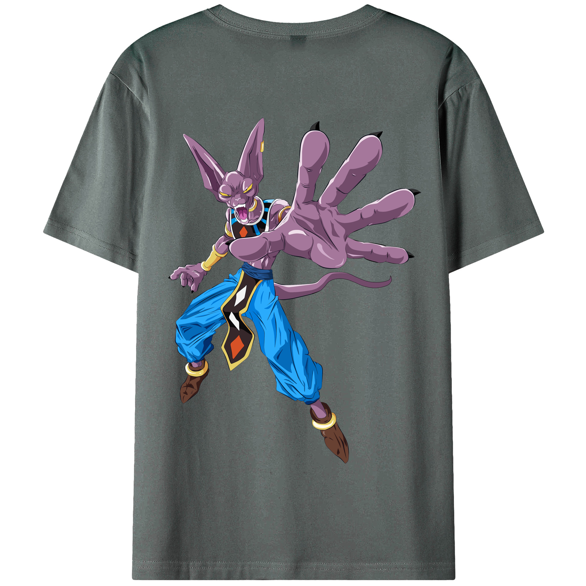 （画像用） ドラゴンボール ビルス 破壊神ビルス DRAGON BALL Beerus Birusu 綿100％半袖Tシャツ（背面プリント）